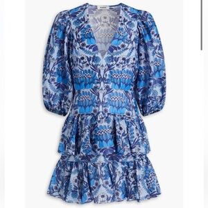 NWT SANDRO Tiered printed linen-blend gauze mini dress